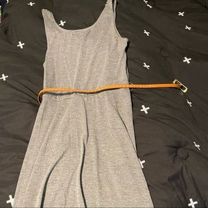 Long, grey, high-low dress.